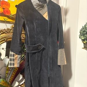 Anna Charcoal Trench Coat with Plaid Details